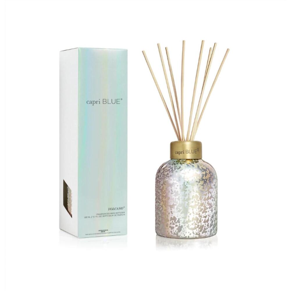 NEW CAPRI BLUE volcano mercury iridescent petite reed diffuser in white